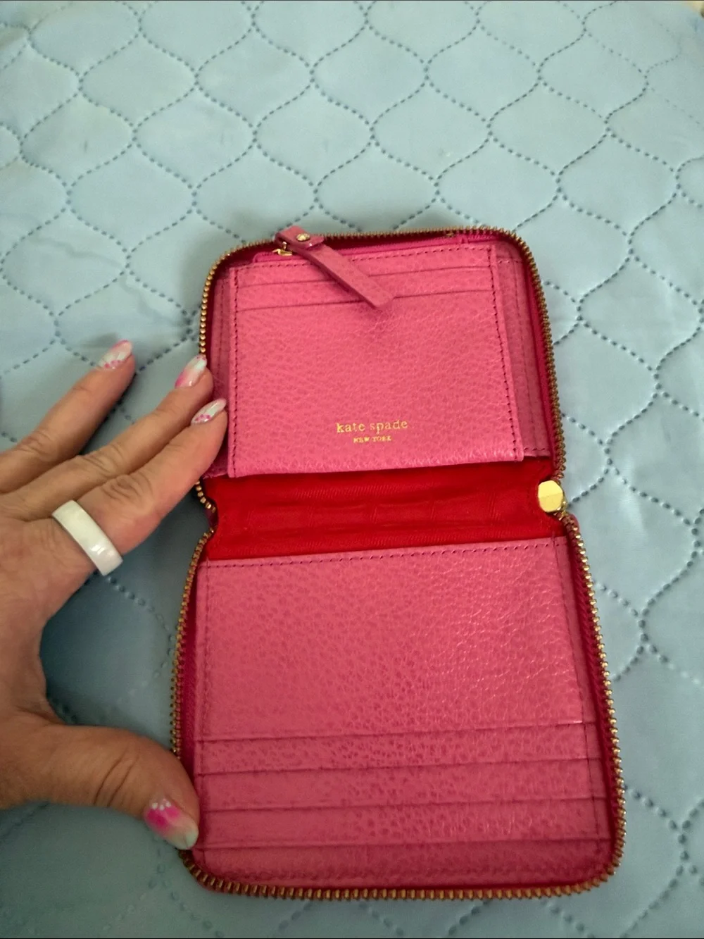 kate spade Hot Pink Zip-Around Compact Wallet with Gold Hardware